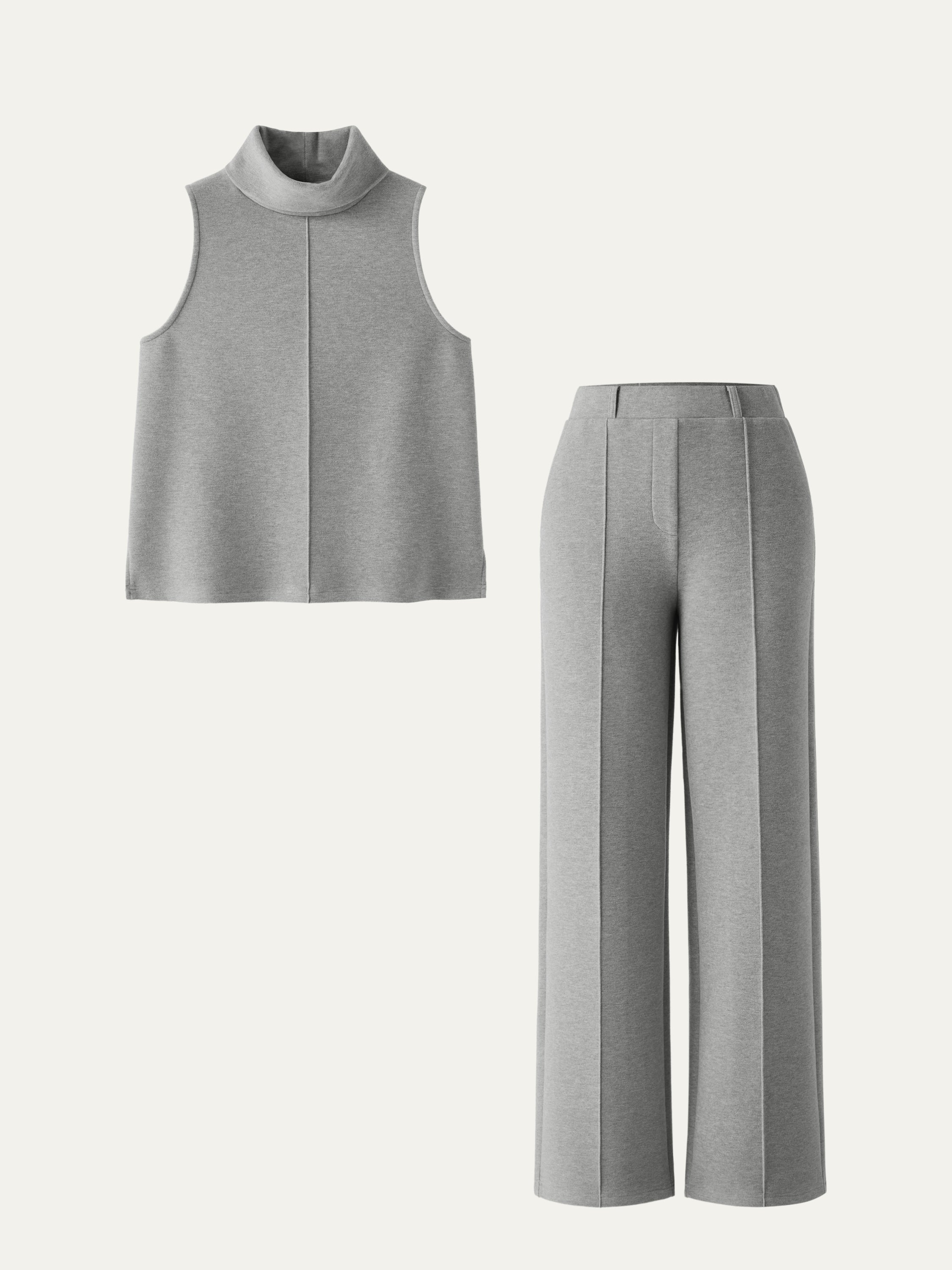 Sigrid™| Todelt lounge-set – Høyhalset topp & vide bukser