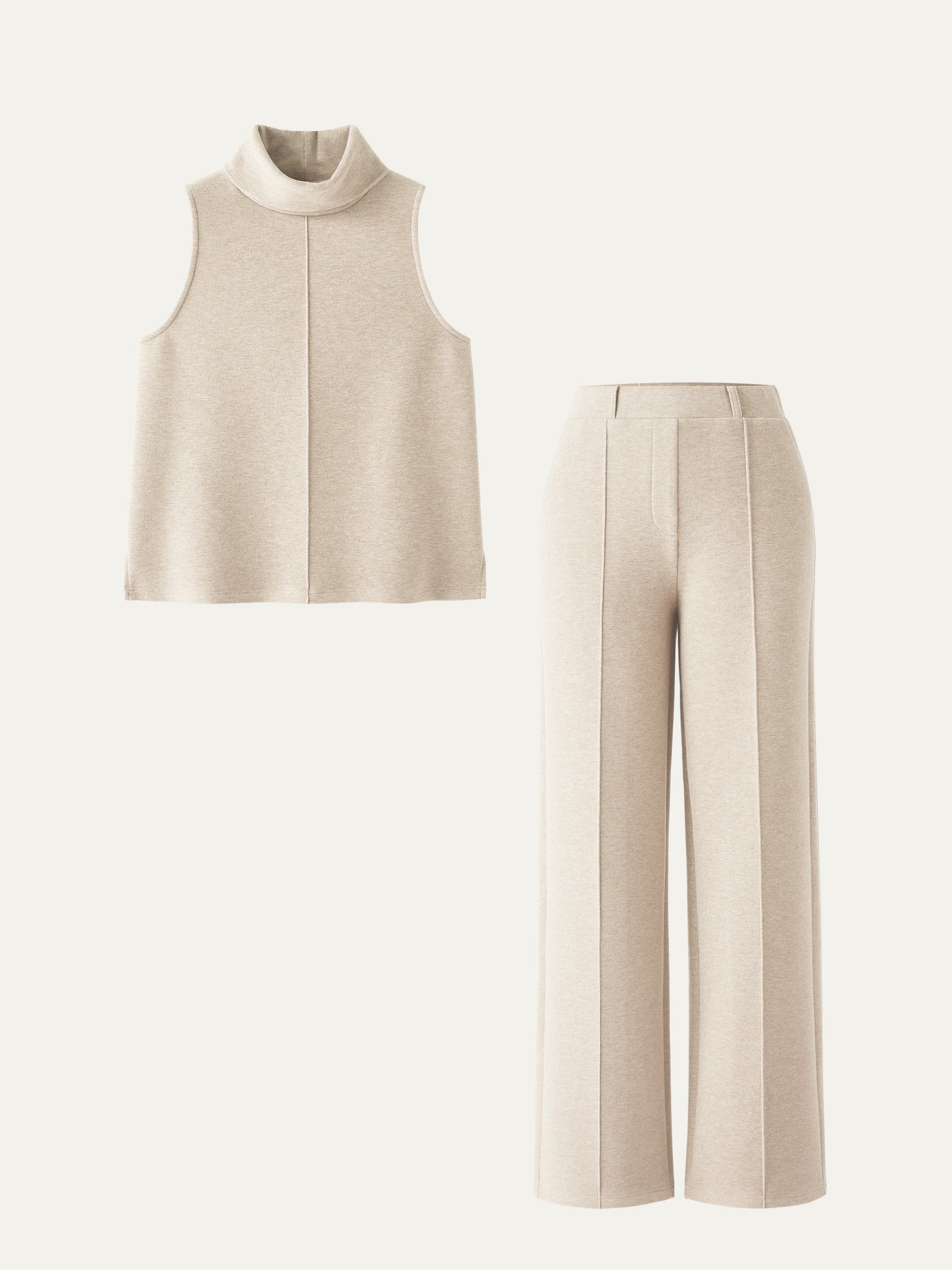 Sigrid™| Todelt lounge-set – Høyhalset topp & vide bukser