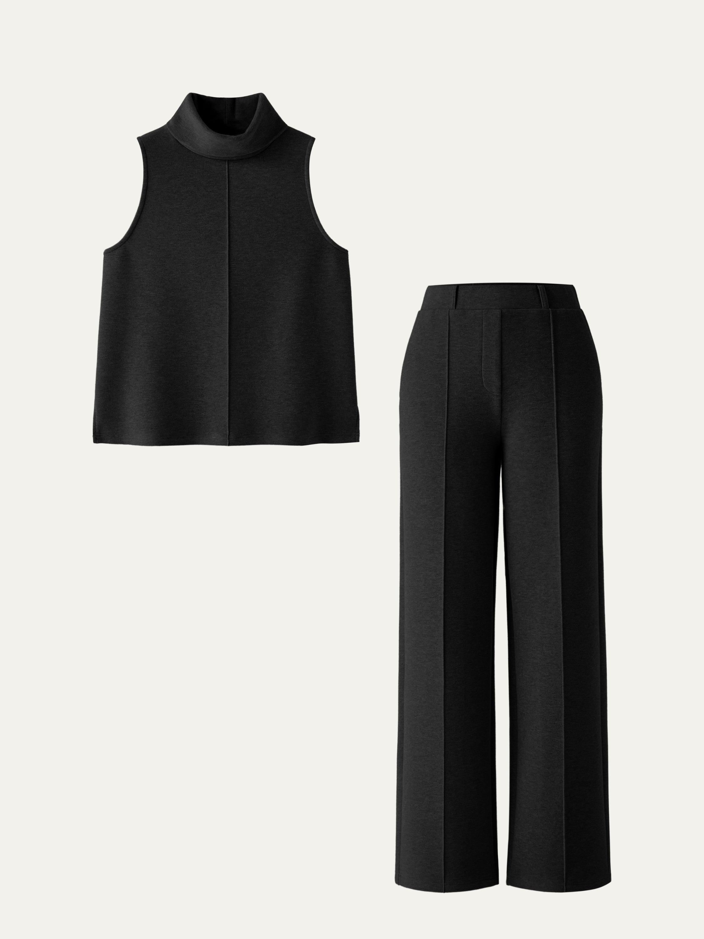 Sigrid™| Todelt lounge-set – Høyhalset topp & vide bukser