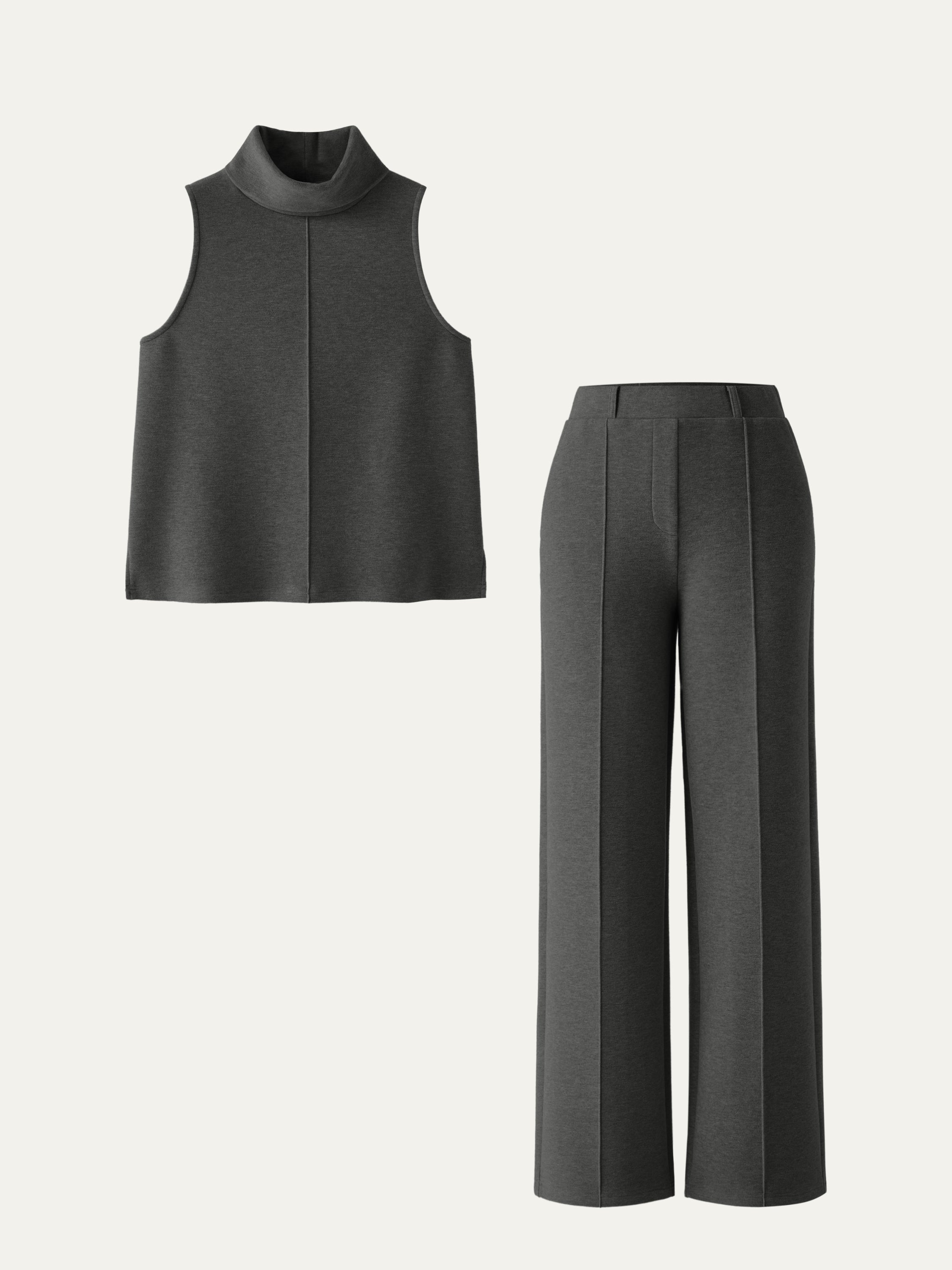 Sigrid™| Todelt lounge-set – Høyhalset topp & vide bukser