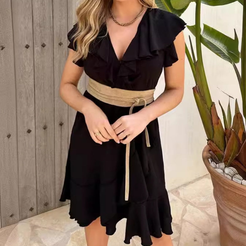 Sigrid™ | Elegant kjole med V-hals og volanger for damer