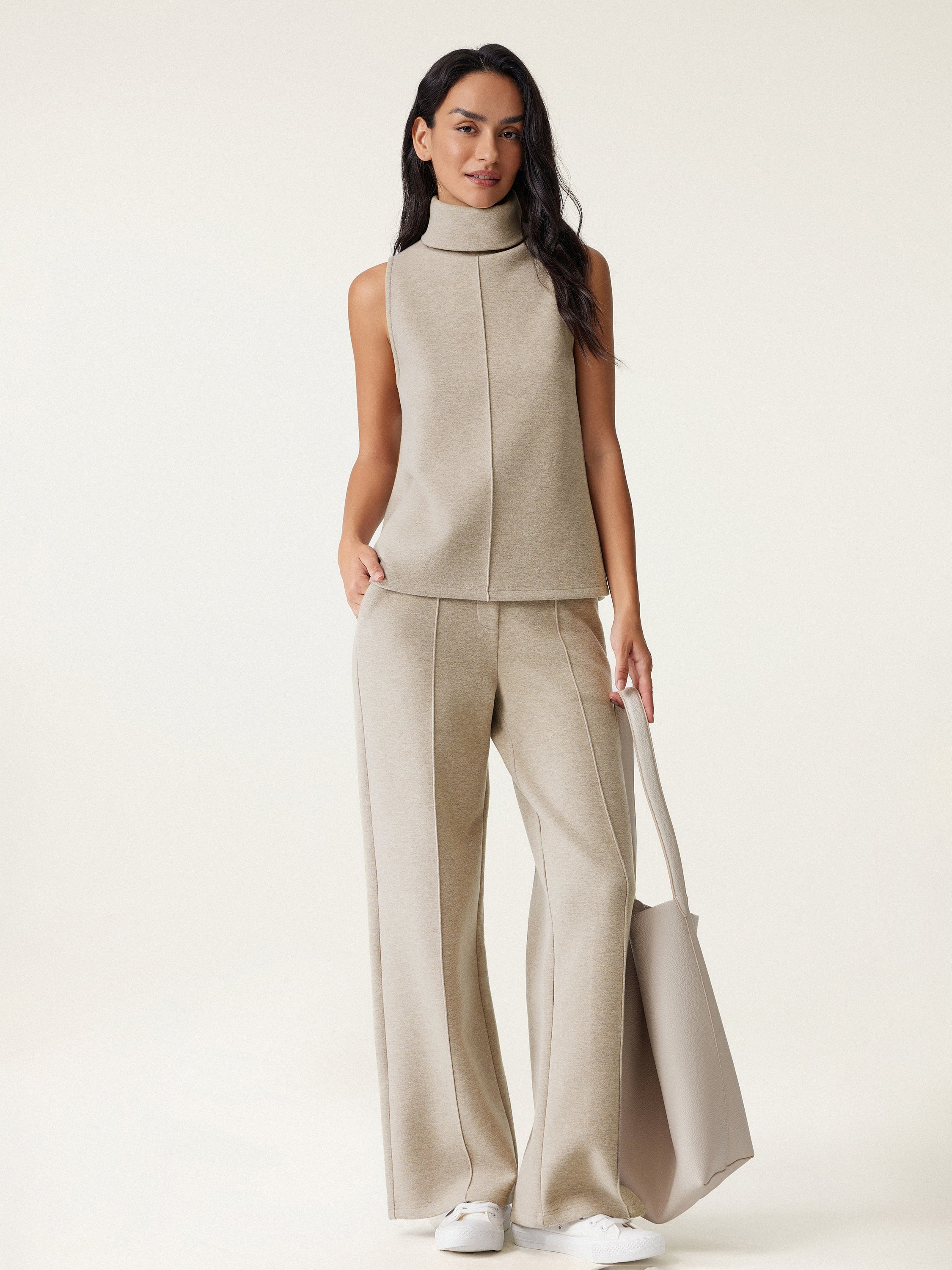 Sigrid™| Todelt lounge-set – Høyhalset topp & vide bukser