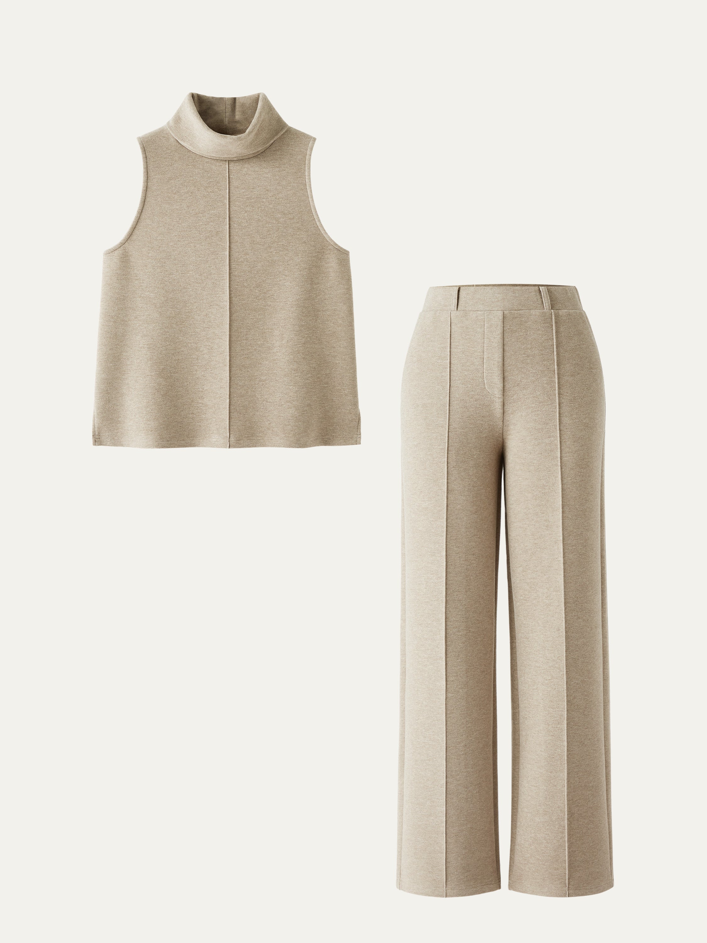 Sigrid™| Todelt lounge-set – Høyhalset topp & vide bukser