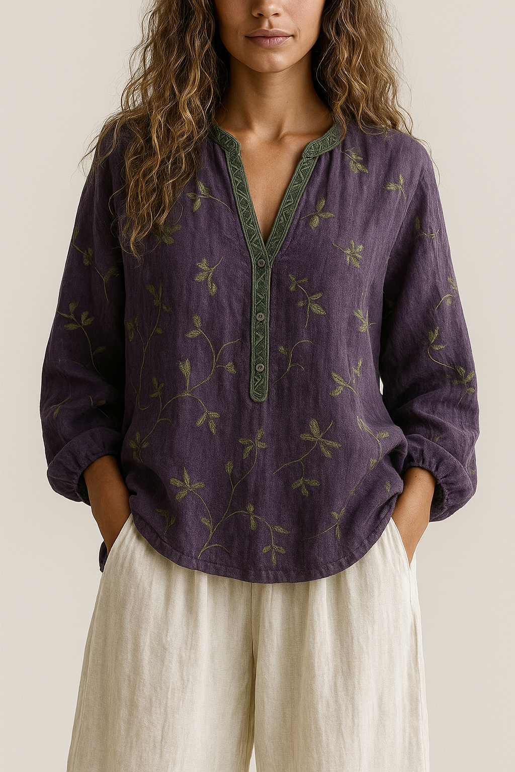 Sigrid™|  Bohemsk bluse med bladtrykk